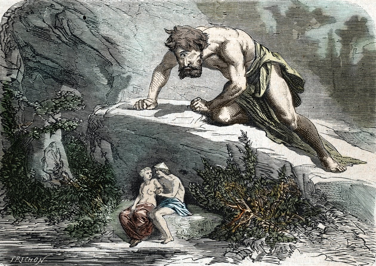 „Le Cyclops Polypheme překvapující Galatee et Acis“ (rytina) 1864 od French School