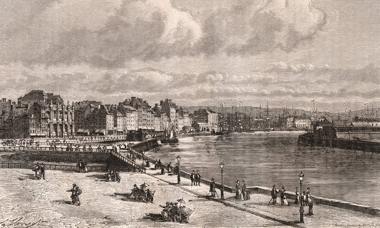 Le Havre - Normandie - rytina v „La France illustree: geography, history, Administration Statistique“ od V.A. Sladově hnědá. 1884 od French School