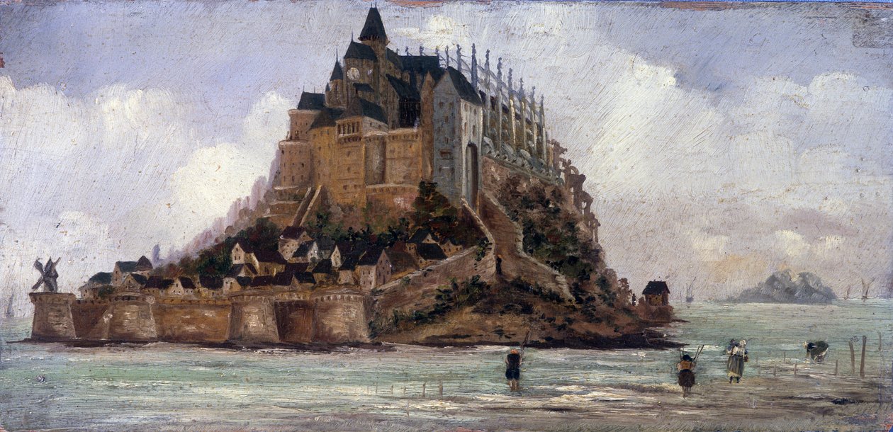 Le Mont Saint-Michel nízký klisna - olej na panelu, anonymní od French School