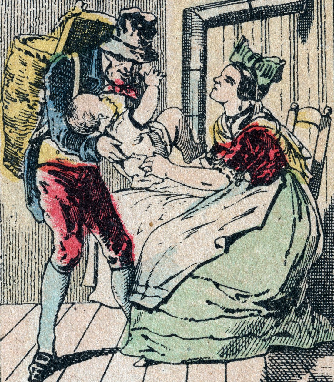 Le Pere Fouettard francouzská postava pro bičujícího otce, legendární lidová postava trestající zlobivé děti a uzavírající ty neposlušné, Epinal obraz 19. století (rytina) od French School