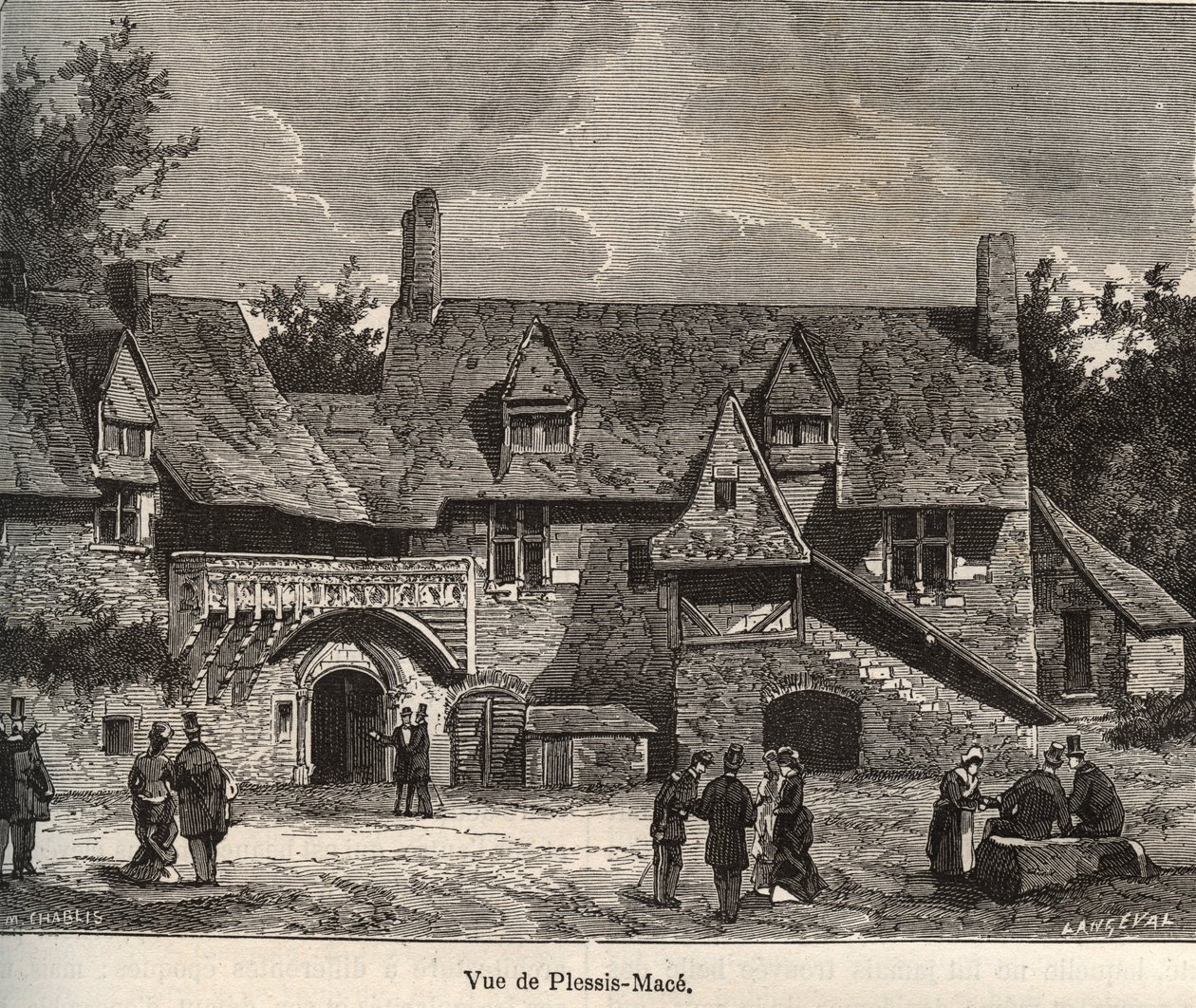 Le Plessis Mace (Le Plessis-Mace) - Maine-et-Loire, region Pays de la Loire - rytina ve „France illustrée: geografie, historie, statistická správa“ od V.-A. Sladově hnědá. 1884 od French School