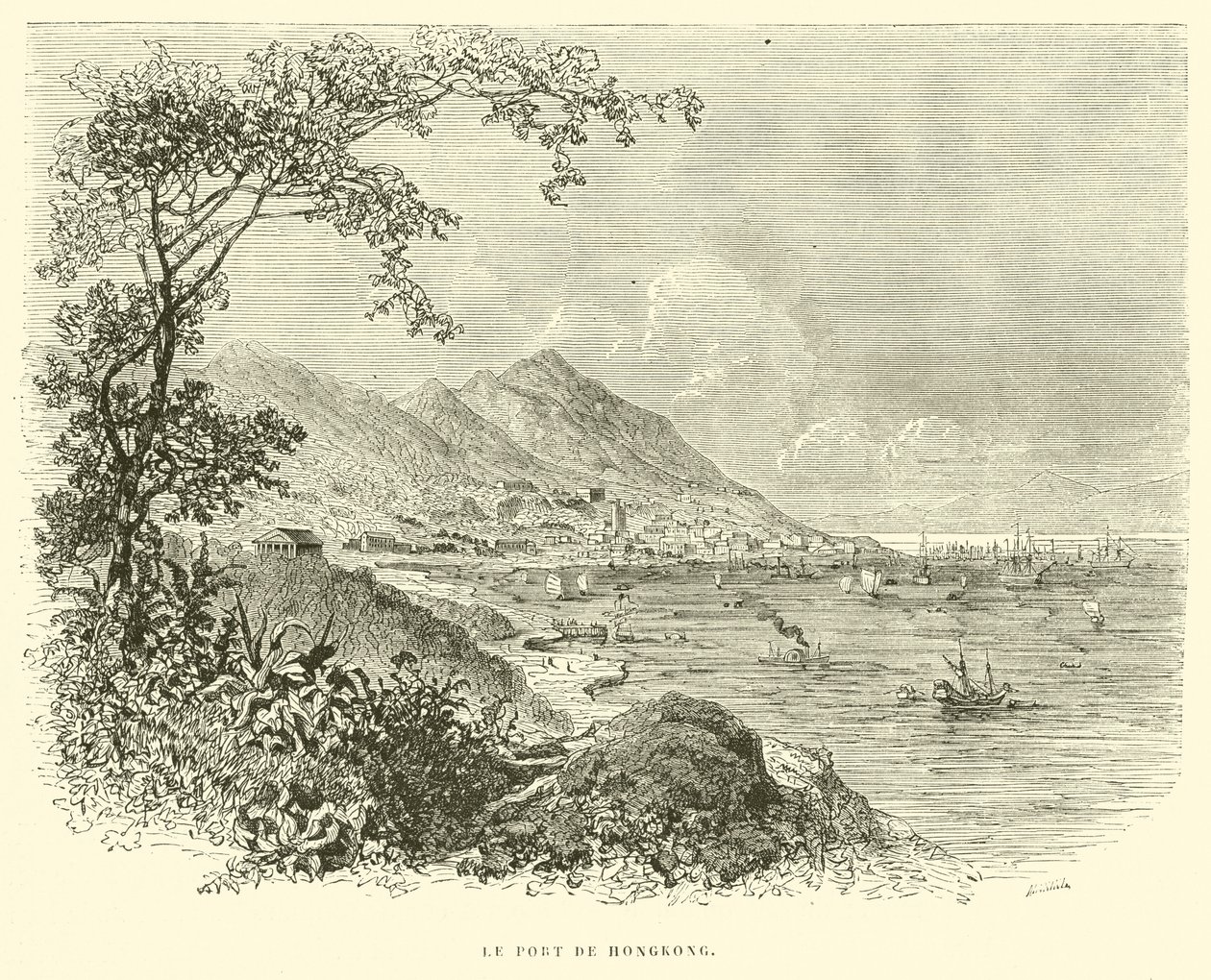 Le Port de Hongkong (rytina) od French School