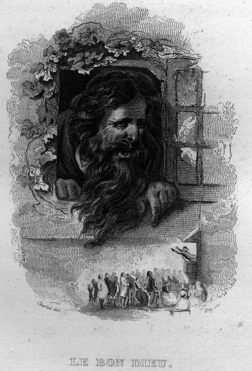 Dobrý Bůh Chanson de Beranger v „“Oeuvres Completes““ (1834) od Pierra Jeana de Berangera (1780-1857), francouzského básníka a skladatele. od French School