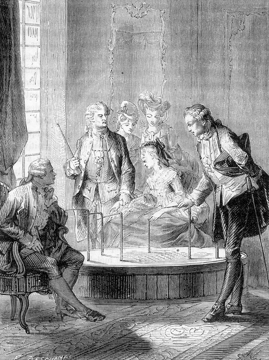 Le bucket de Mesmer (Frederic Antoine Mesmer - Franz Anton Mesmer) - v „Zázracích vědy““ od Figuiera od French School