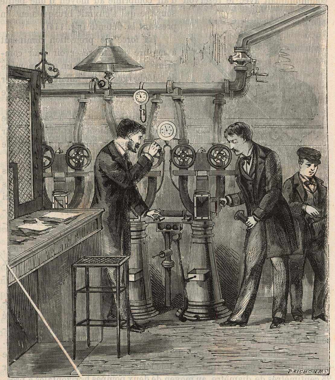 Pneumatická pošta v Paříži - Pneumatická pošta nebo pneumatická pošta v Paříži - Rytina "" Sciences mise à la range de tous - fyzika et chimie populaires"" od Alexise Clerca - Konec 19. století - Soukromá sbírka od French School