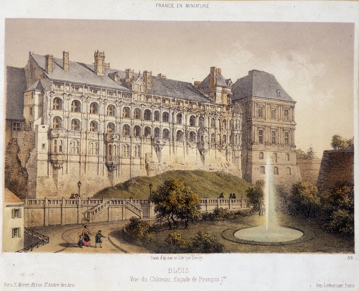 Zámek Blois - litografie od French School