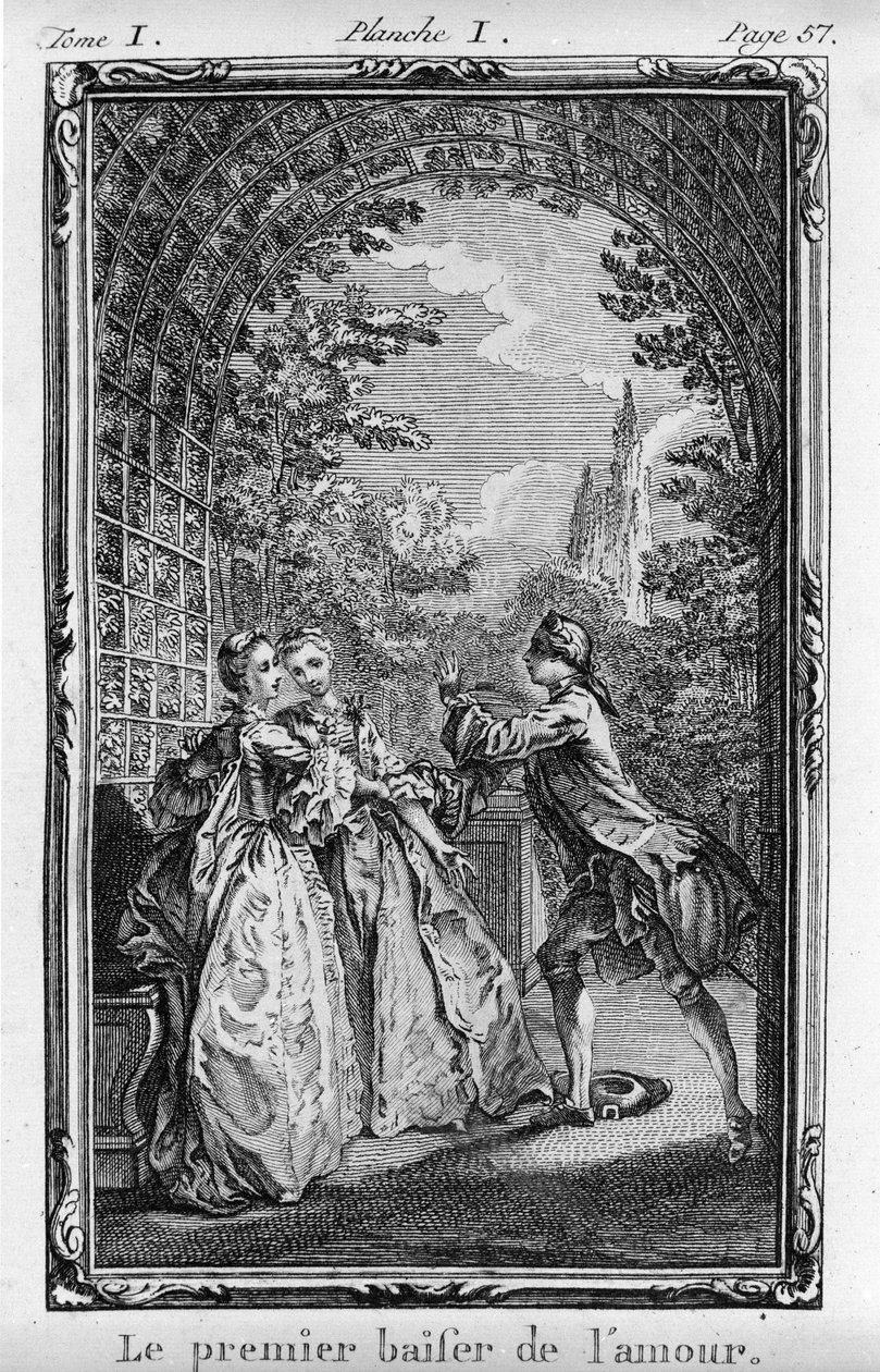 První polibek z lásky Ilustrace z knihy "Julie ou La Nouvelle Heloise" od Jeana Jacquese Rousseaua (1712-1788), vyd. 1769. od French School