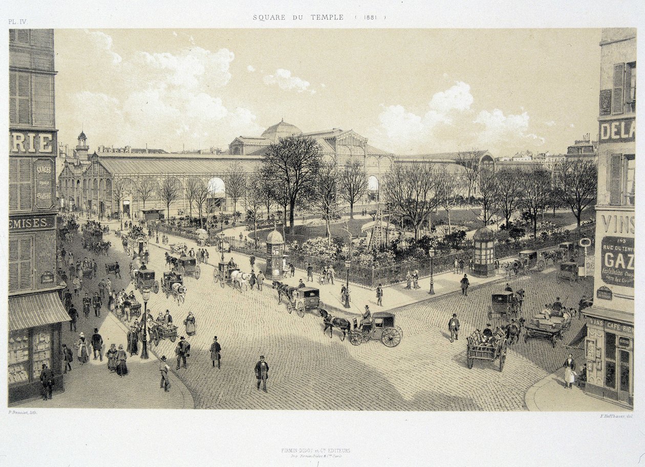 Le square du temple en 1881 – v „Paříži v průběhu věků: le temple et la rue Royale“, konec 19. století od French School