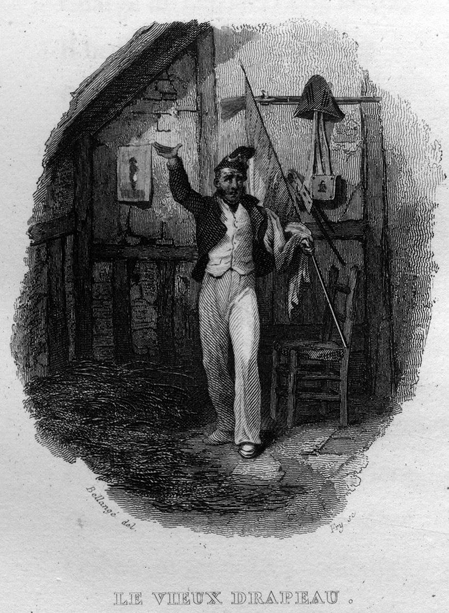 Stará vlajka Chanson de Beranger v díle „Práce dokončují“ (1834) od Pierra Jeana de Berangera (1780-1857), francouzského básníka a skladatele. od French School