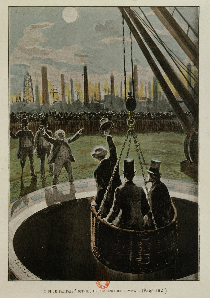 Leaving for the Moon, from the Earth to the Moon od Julese Verna (1828-1905), publikoval v roce 1865 od French School