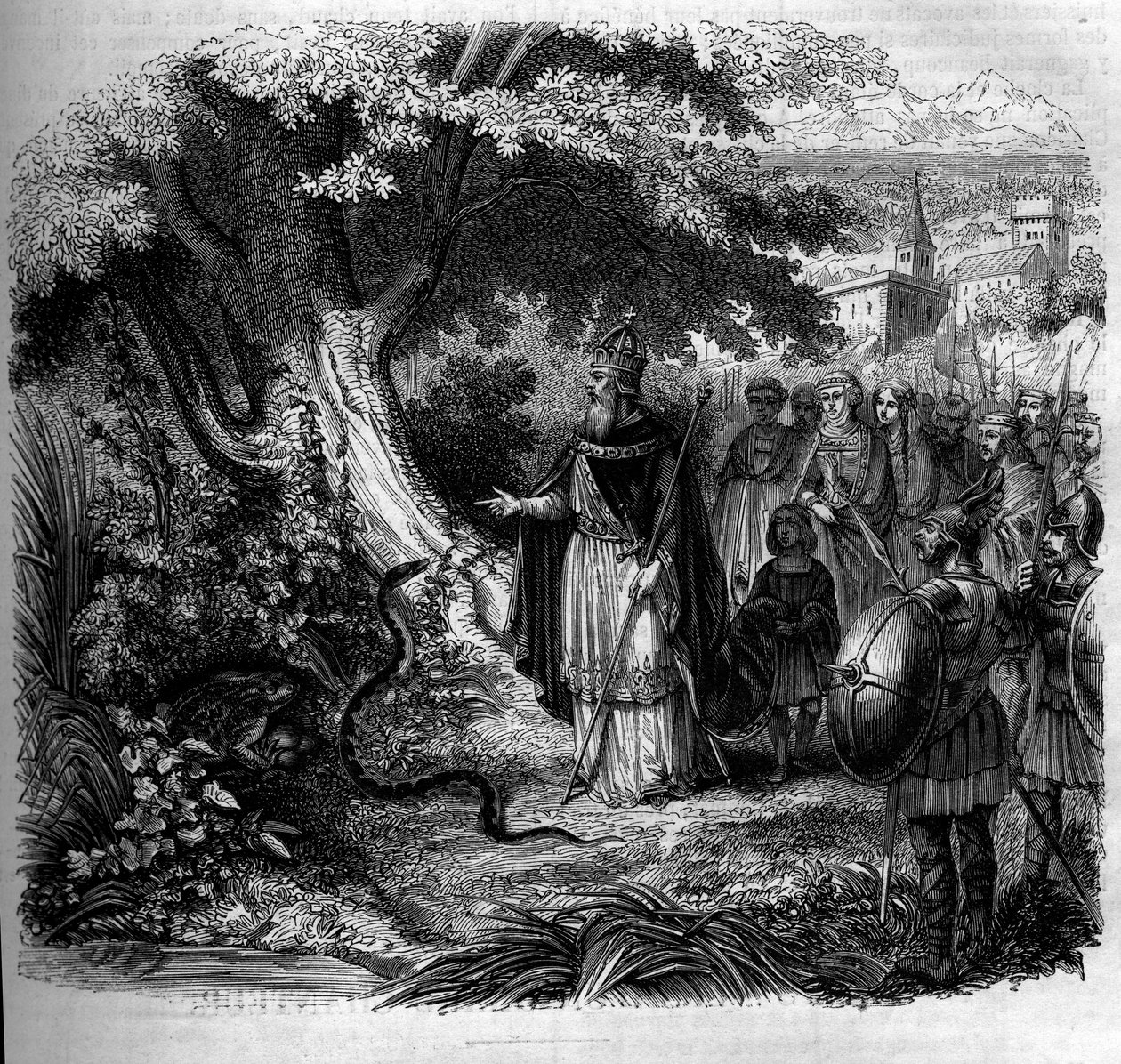 Legenda o Karlu Velikém a hadovi: císař před hnízdem hada obsazeného ropuchou. Rytina z roku 1852. od French School
