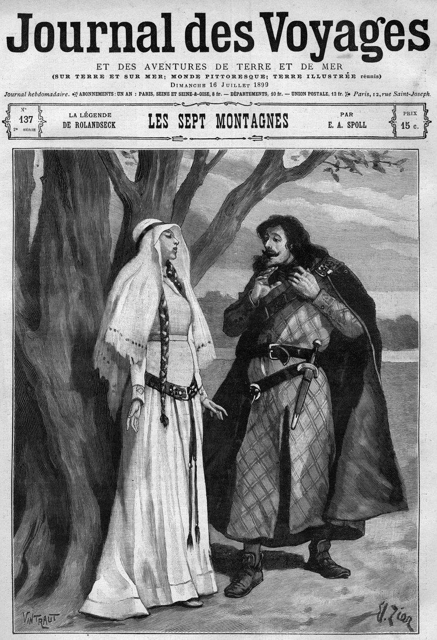 Legend of Rolandseck: Hildegonde se dozví o smrti Rolanda, jeho snoubenky, a o bolesti mlčí. Německá adaptace „“Písně o Rolandovi““. Rytina v “” Journal des Voyages”” z 16. července od French School