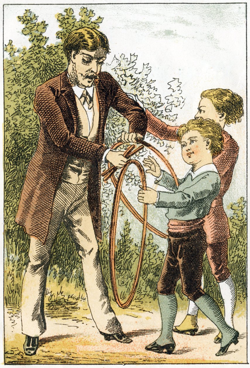 Leon a Lucien se naučili dobře číst a stali se z nich malí vědci - jejich rodiče jim za odměnu koupili pěkné obroučky - v „Alphabet des petits savants“, konec 19. století (chromolitograf) od French School