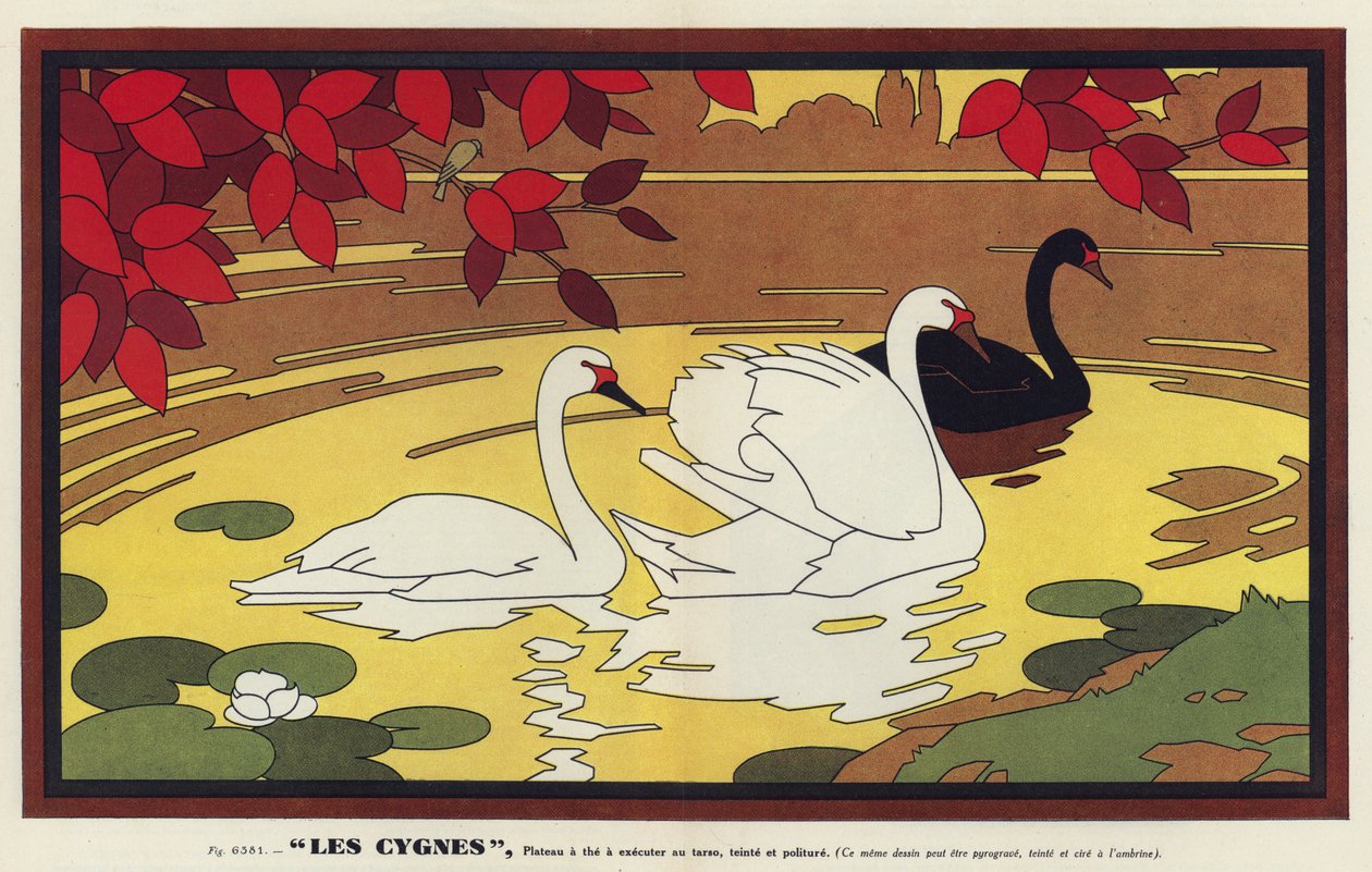 Les Cygnes, Labutě (barevná litografie) od French School