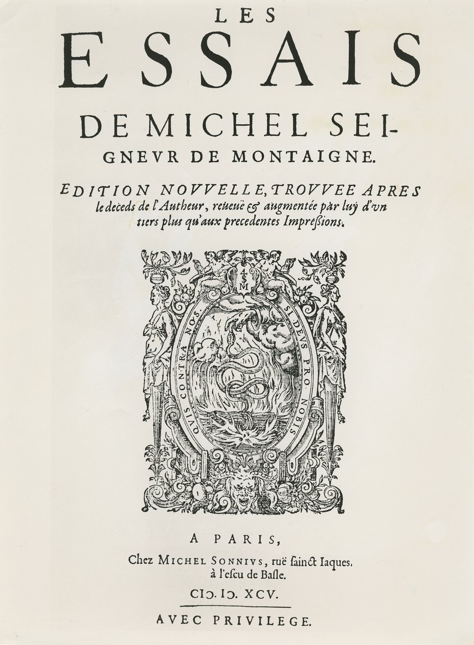 „Les Essais“, od Michela de Montaigne, vydáno 1595 (rytina) od French School
