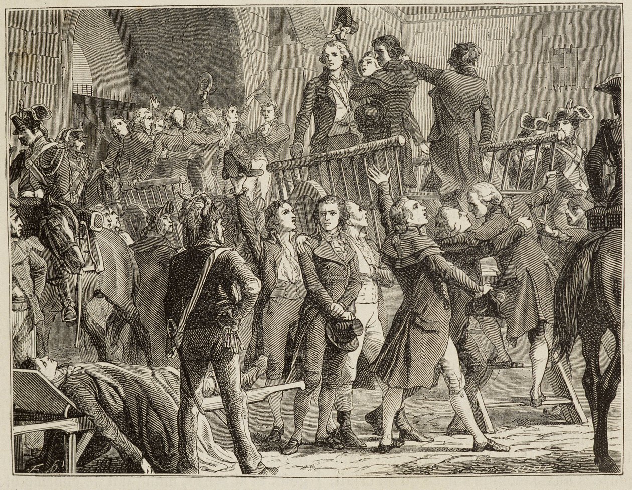 Girondinové odjíždějí na lešení - v „Histoire de France““ od Henriho Martina od French School