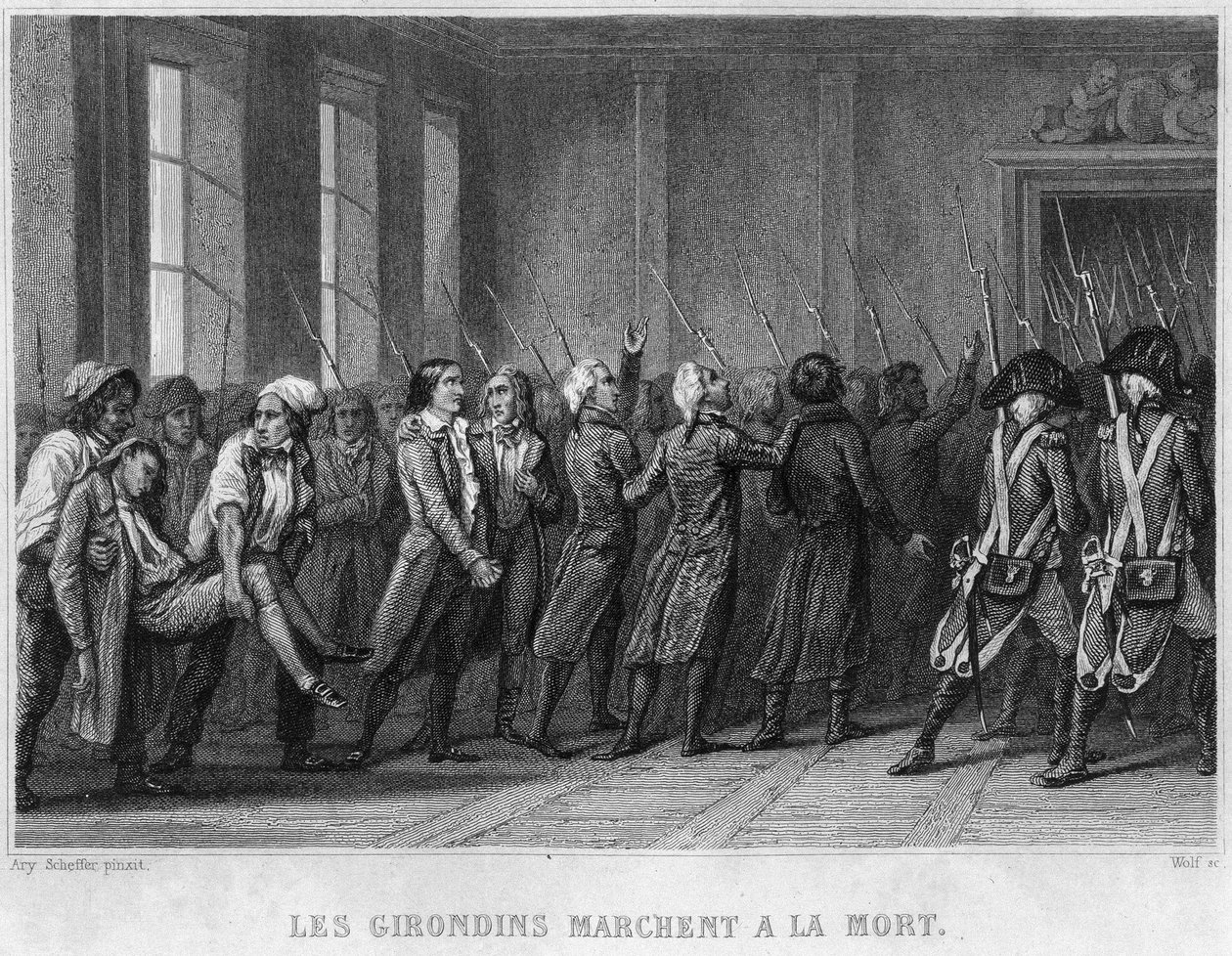 Les Girondins pochodují k smrti – v „“Revolution francaise““ od Thierse. 19. století od French School