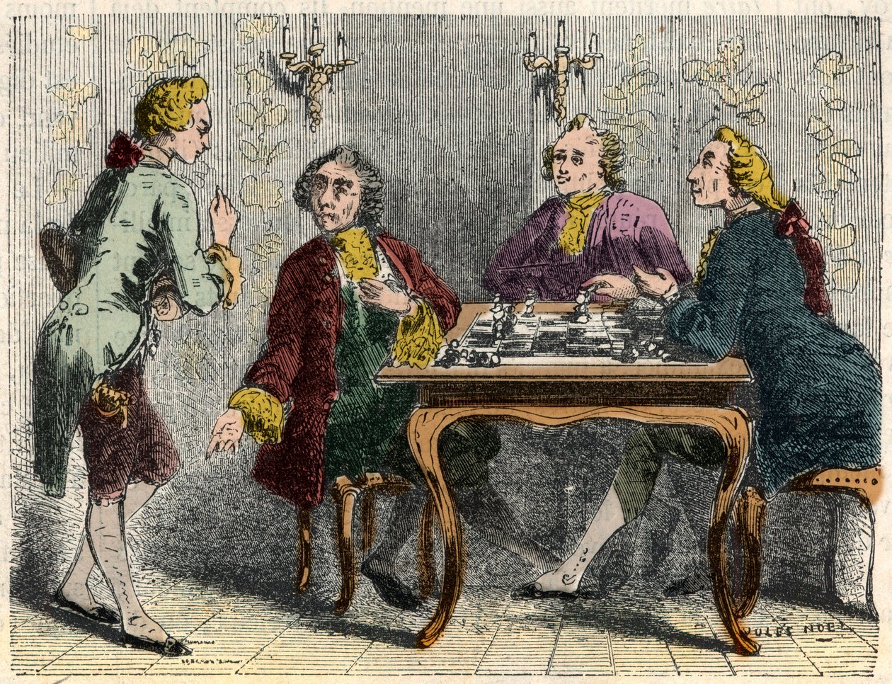 Šachisté z kavárny Procope v Paříži v 18. století – rytina v „Tableau-de-Paris““ od Edmonda Texiera 1852 od French School
