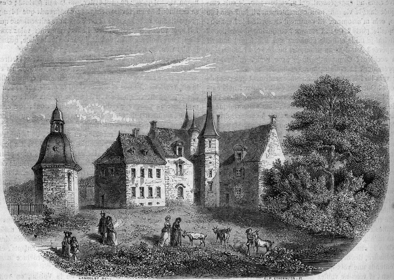 Les Rochers, domov madame de Sevigne (Marie de Rabutin-Chantal nebo Rabutin Chantal, markýza de Sevigne dit) (1626-1696). Glass, Island a Vilaine (35). Gravírování Lancelot v „“The Picturesque Store““ od French School