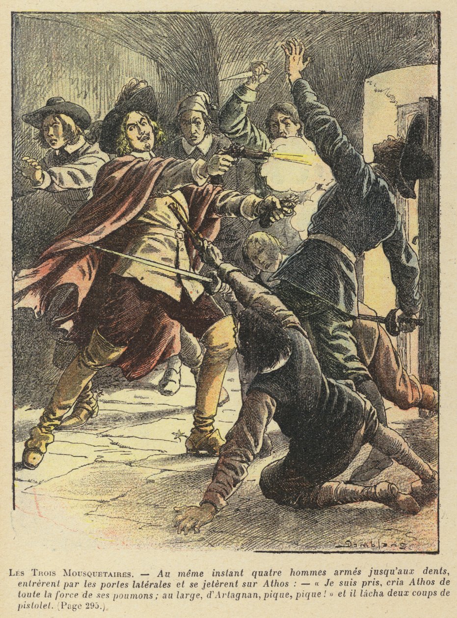 Tři mušketýři, Alexandre Dumas (barevná litografie) od French School