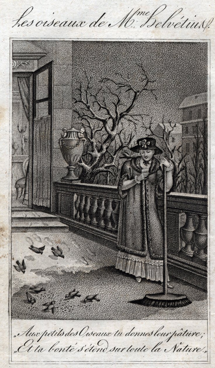 Ptáci Madame Helvetius (Anne Catherine Helvetius) v „Rady mé dceři“ od Jeana Nicolase Bouillyho (1763-1842). 1820. Soukromá sbírka. od French School