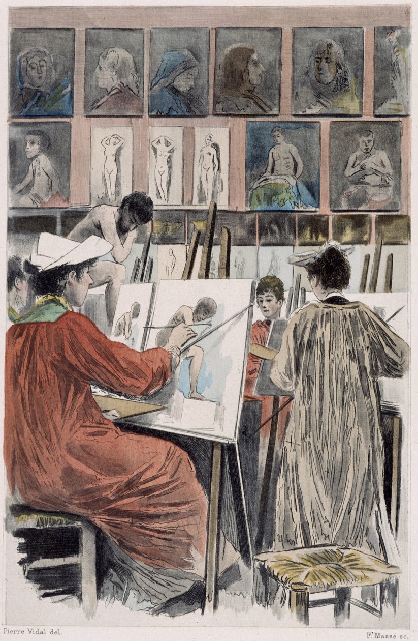 Les paintresses: atelier de dames - in "" Nos contemporains "" Pierre Vidal od French School
