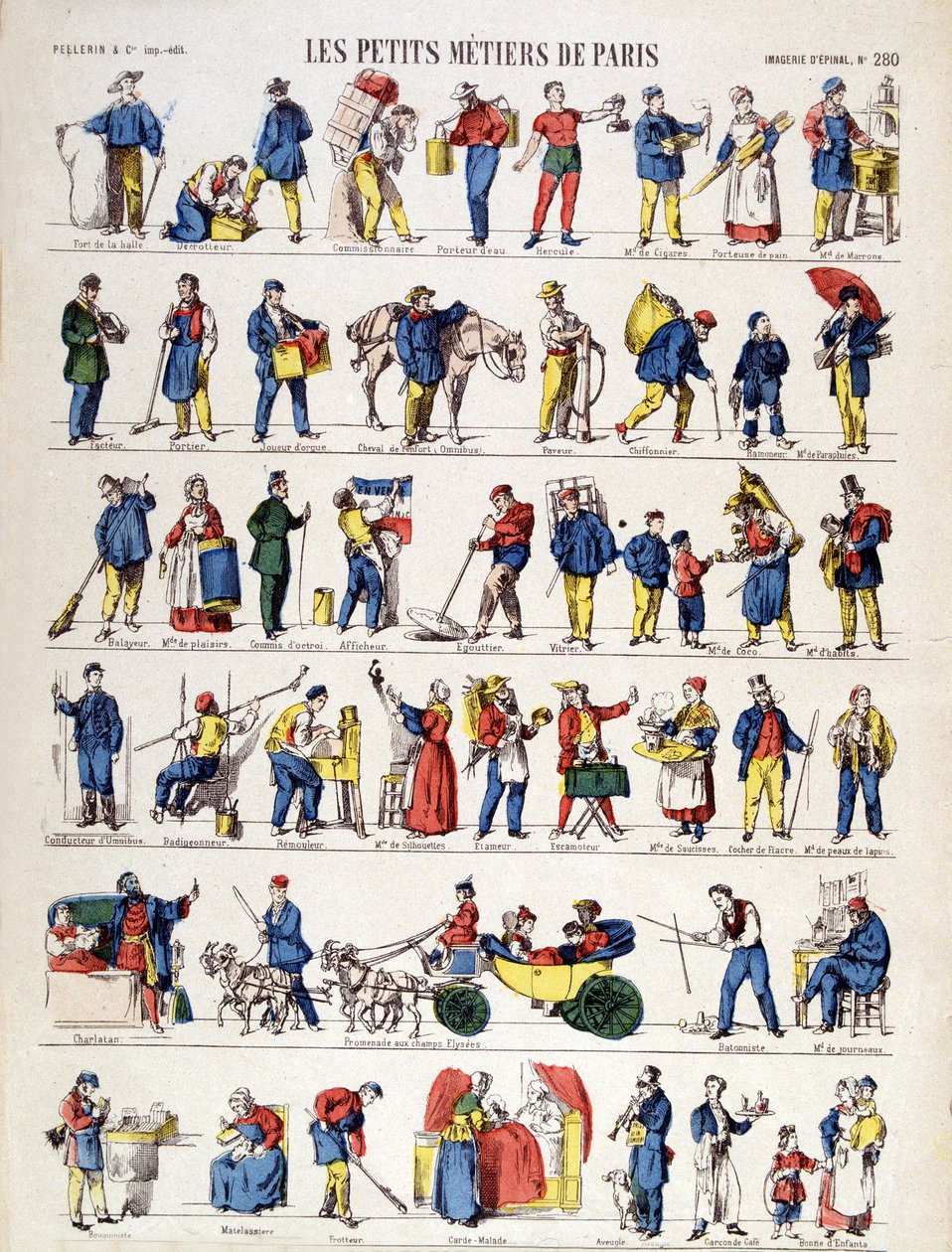 Les petits metiers de Paris, obraz Epinal z 19. století (rytina) od French School