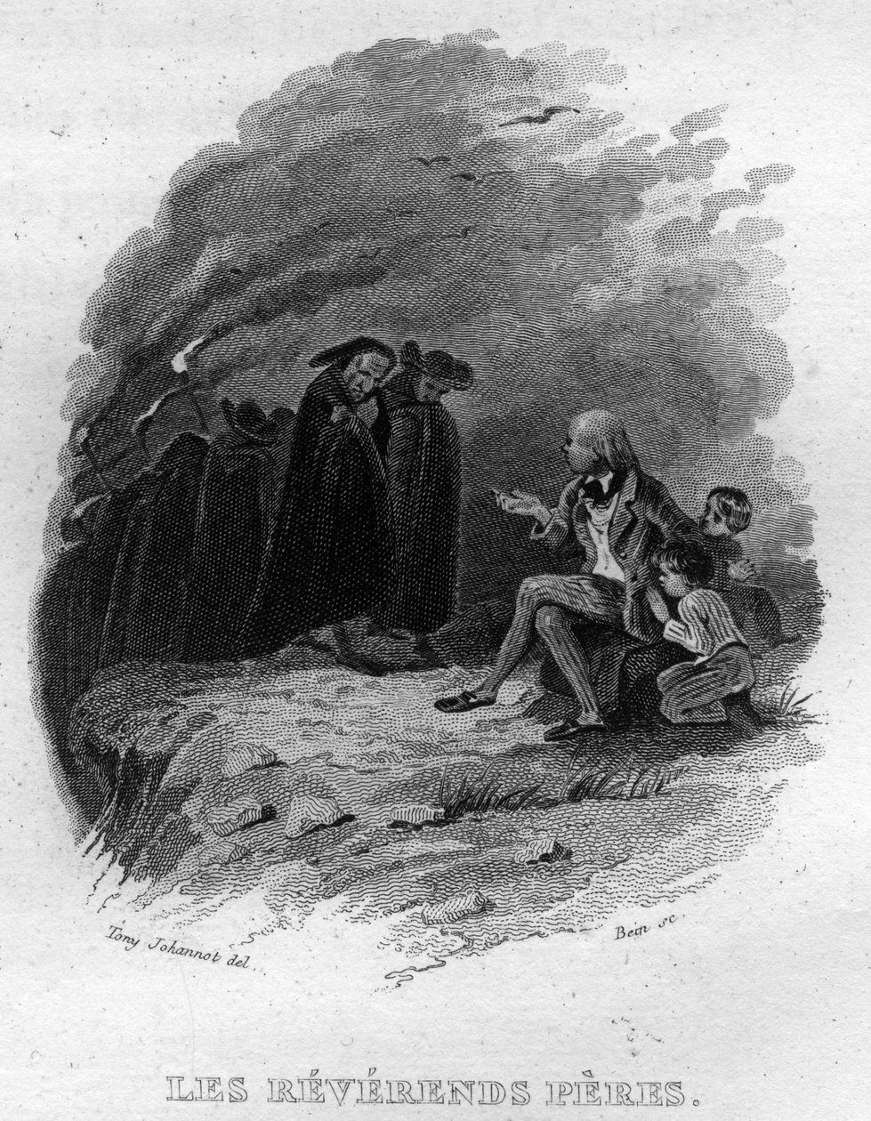 Ctihodní otcové Chanson de Beranger v „“Oeuvres Completes““ (1834) od Pierra Jeana de Berangera (1780-1857), francouzského básníka a skladatele. od French School