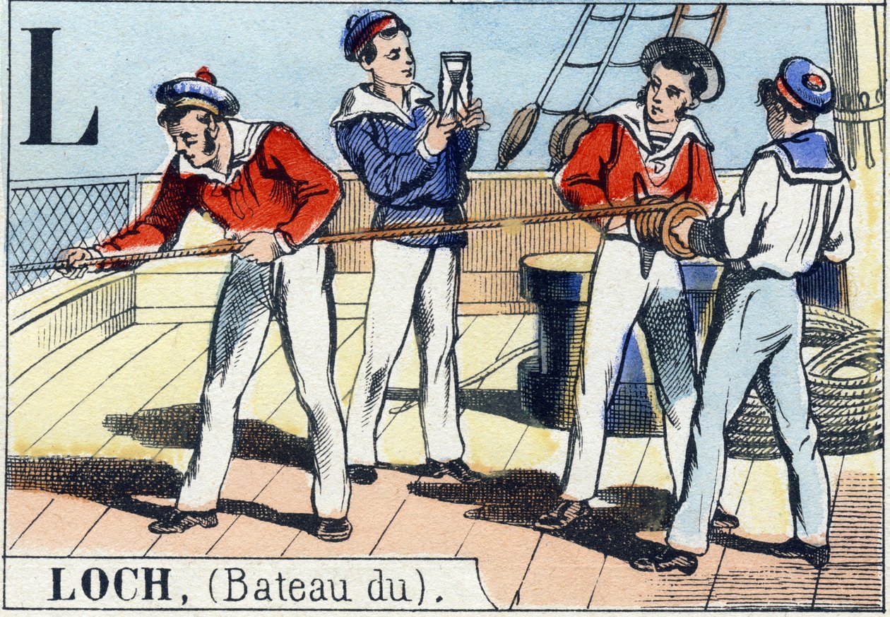 Písmeno L jako jezero . Námořnická abeceda. Epinal obraz, konec 19. století. Dřevoryt v barvě šablony od French School