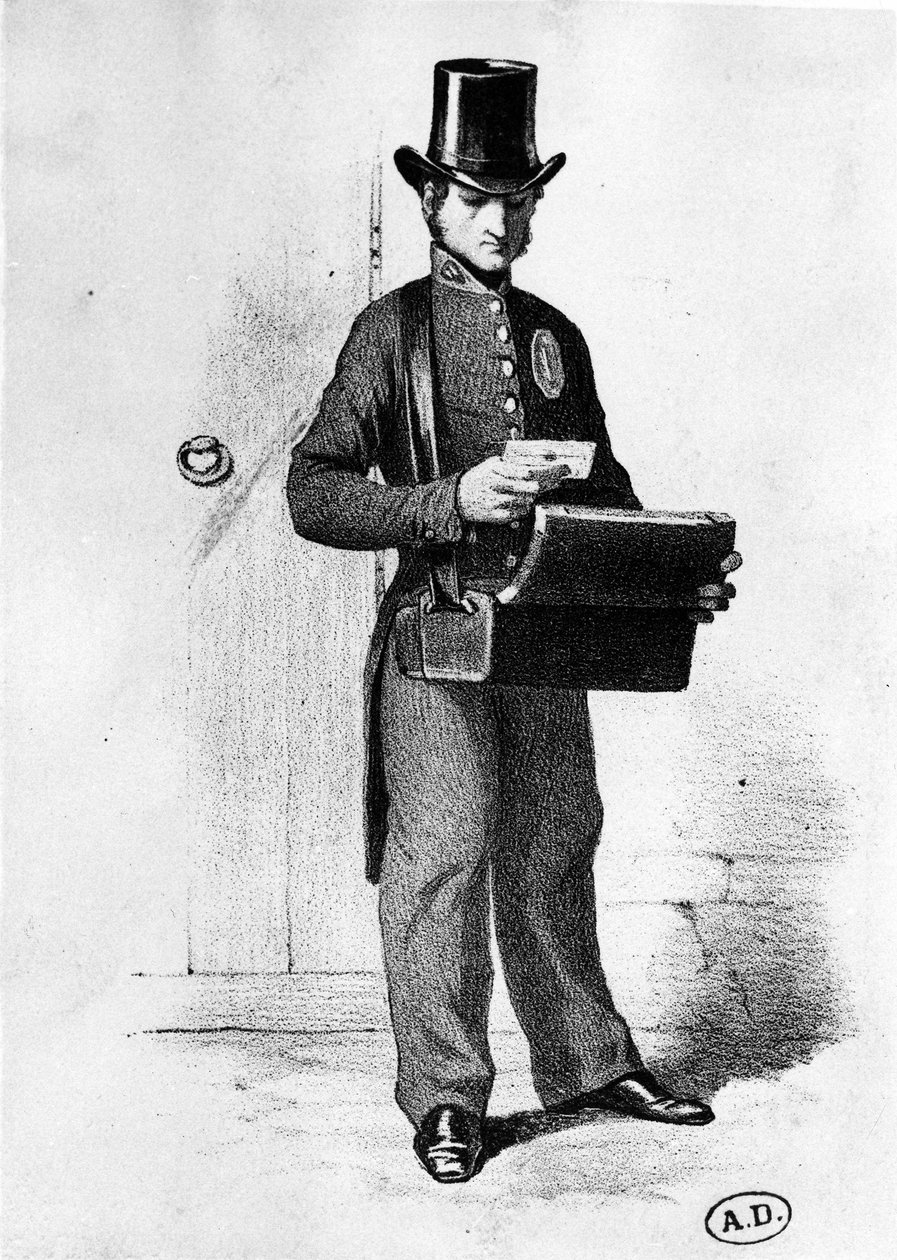 Držitel dopisu: pošťák kolem 1850 - rytina, Bibl. des Arts deco. od French School