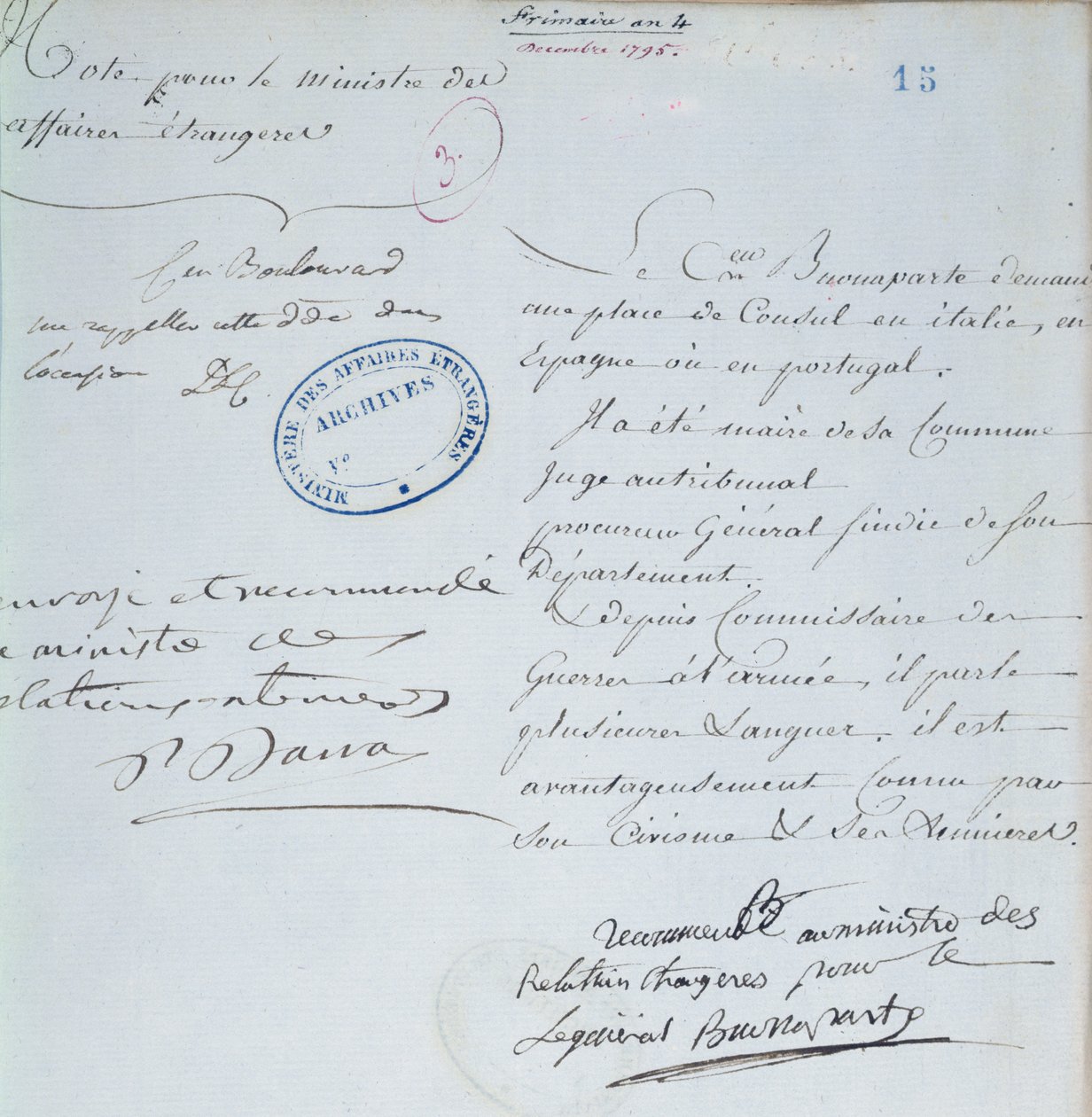Doporučující dopis podepsaný Napoleonem Bonapartem (1769-1821) pro svého bratra Josepha (1768-1844) prosinec 1795 od French School