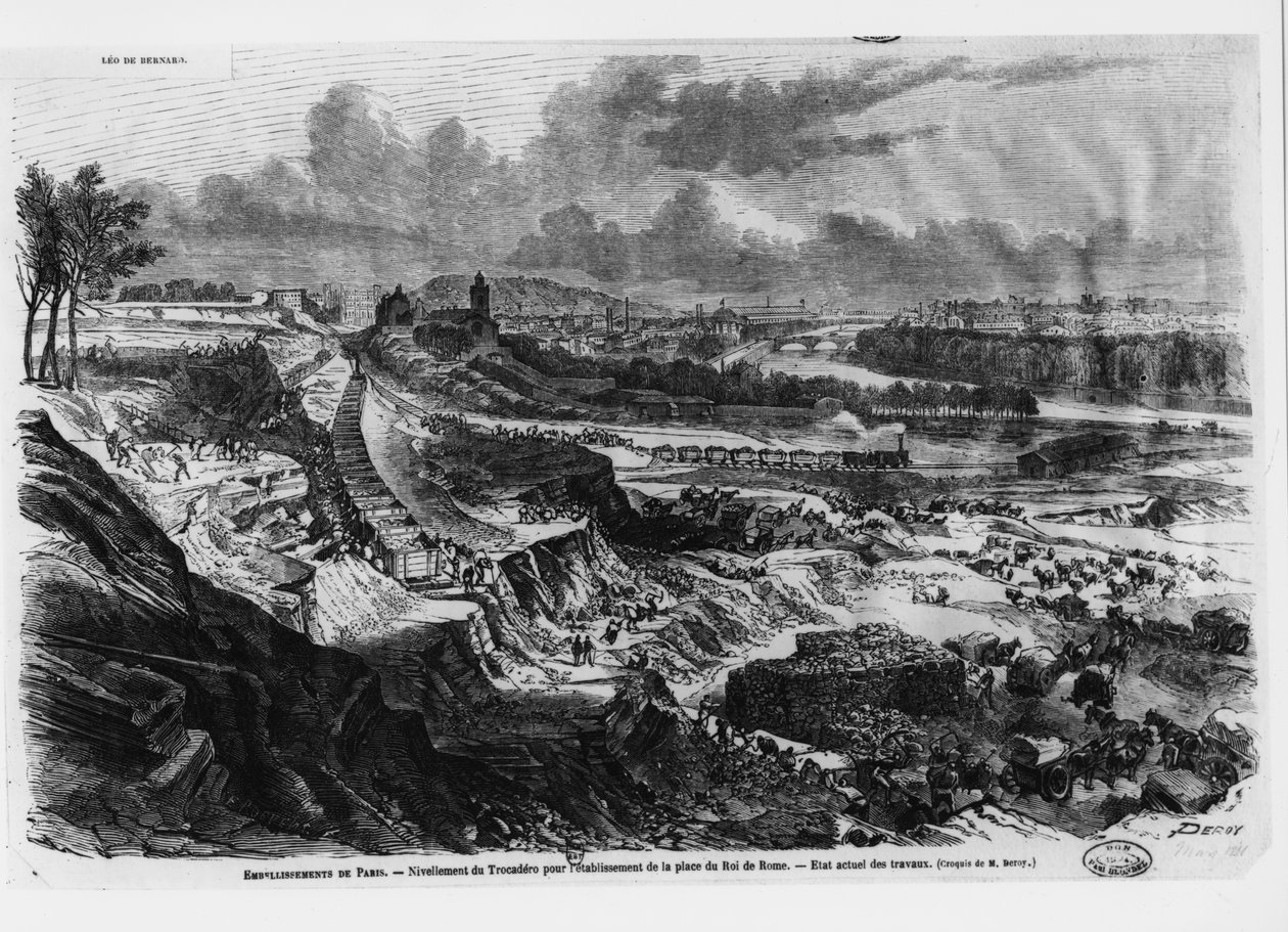 Vyrovnání kopce Chaillot pro stavbu místa Roi de Rome v letech 1812-13 od French School