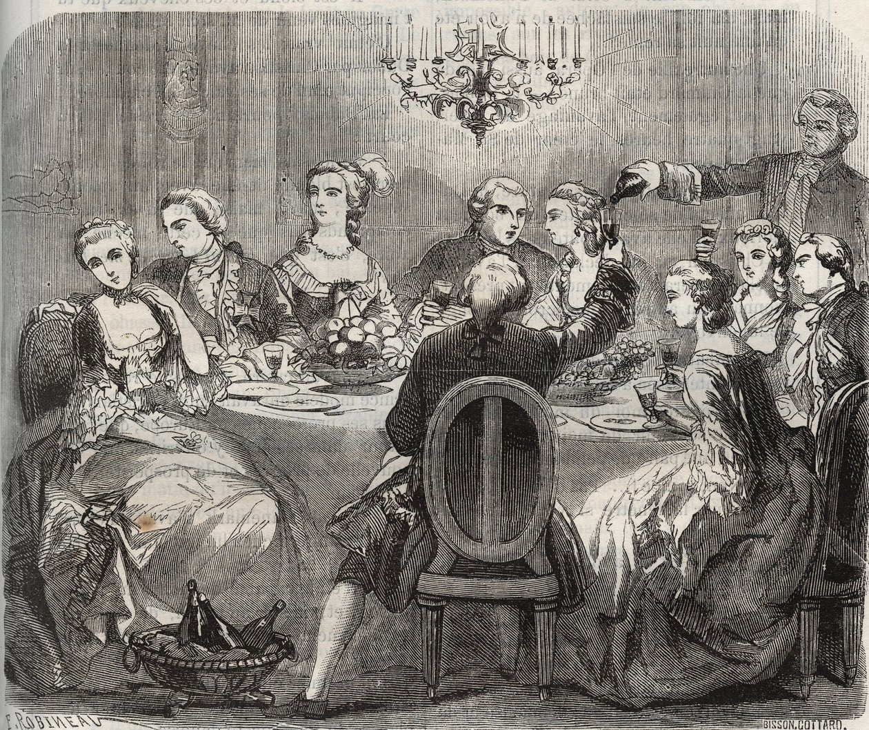Osvobození: Christian VII (1749-1808), král Dánska a Norska, během libertinské hostiny organizované tanečnicí Marie Madeleine Guimard (1743-1816) ve svém domě Pantin. Rytina z roku 1871 v „Histoire Des Cocus Celebres““ od Henryho de Kocka (1819-18 od French School