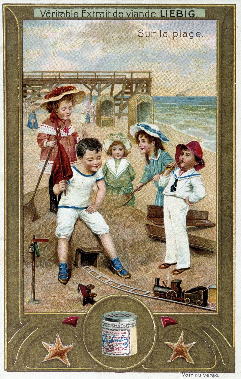 Chromolitografická série Liebig ""Plážová hra"" dětí. sd. 19. století od French School