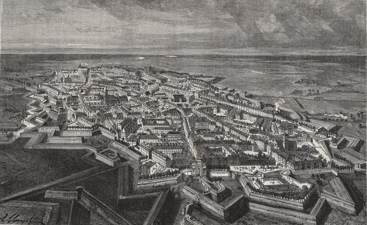 Město Lille na severu Francie – rytina „La France illustree: geographie, histoire, administration statistique“ od V.A. Sladově hnědá. 1884 od French School