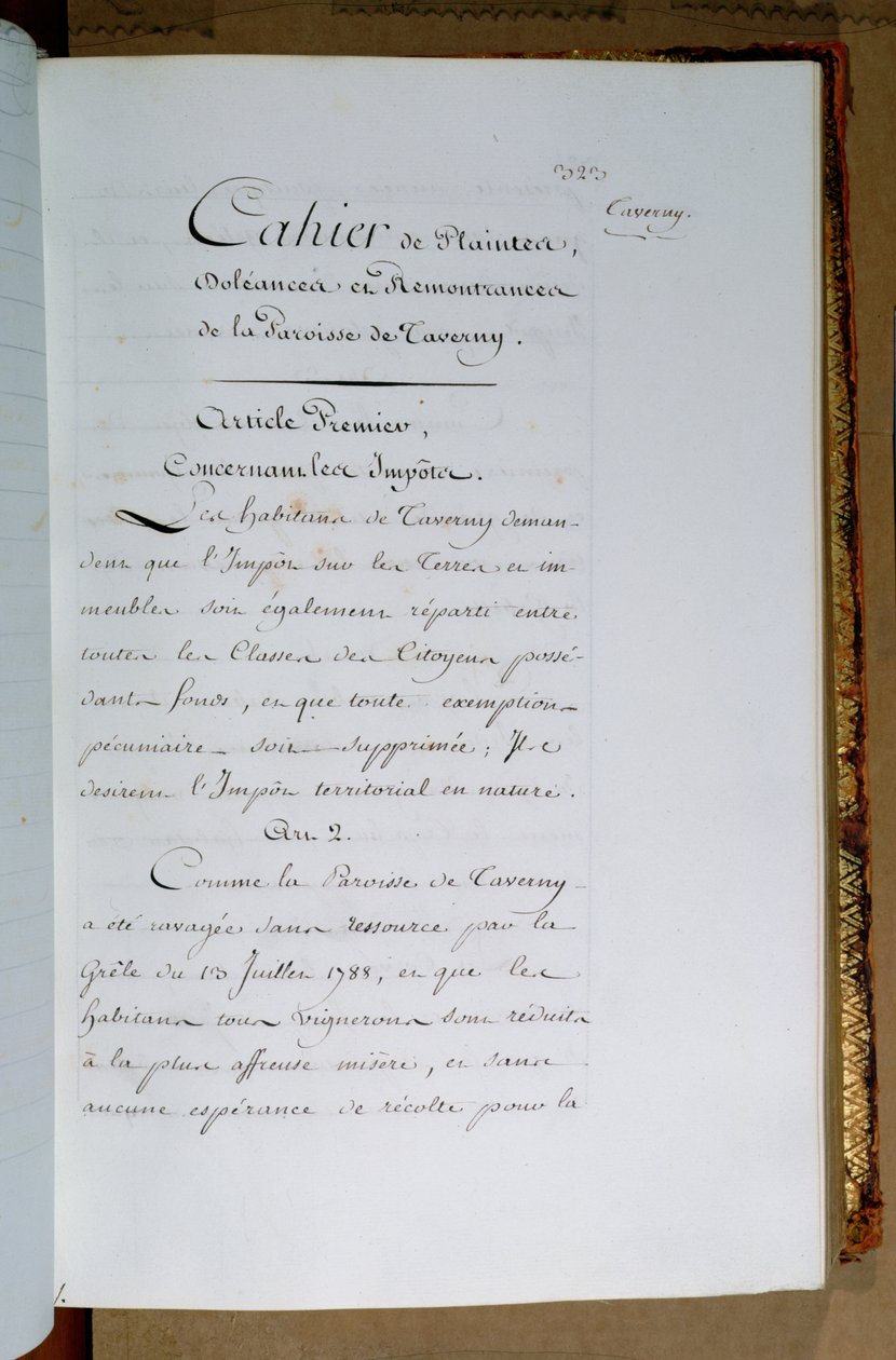 Seznam stížností a požadavků adresovaných králi Ludvíku XVI. (1754-93) farností Taverny, duben 1789 od French School