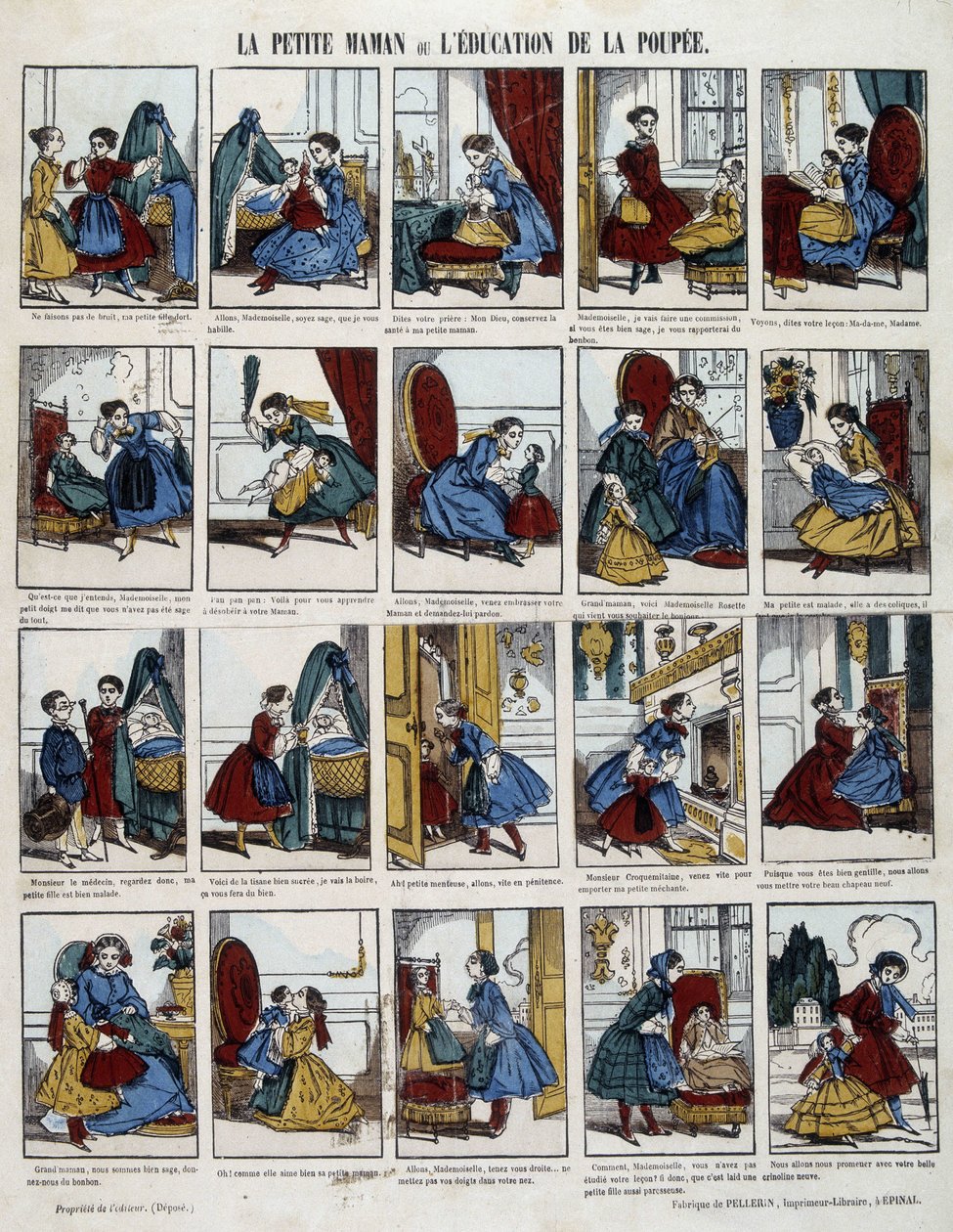Malá maminka „“Výchova panenky“. Obrázek Epinal, sd. 19. století. od French School