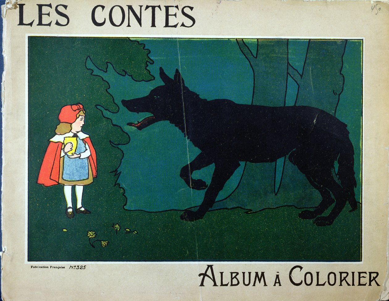 Červená karkulka a vlk, ilustrace na obálce dětské omalovánky, kolem roku 1910 od French School