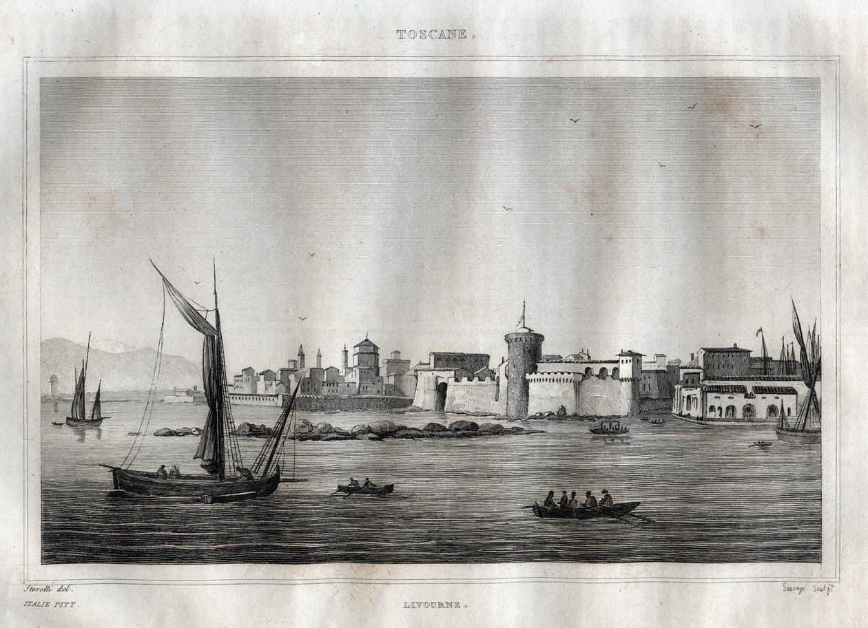 Livorno - Livorno - Toskánsko - Rytina z “” Malebné Itálie”” od M. de Norvinse, Ch. Nodier 1834-1836. od French School