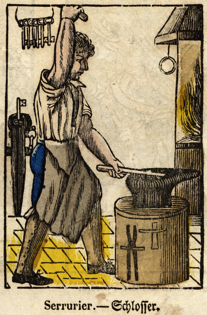 Zámečník; Série o živnostech, obraz Epinal z 19. století. od French School