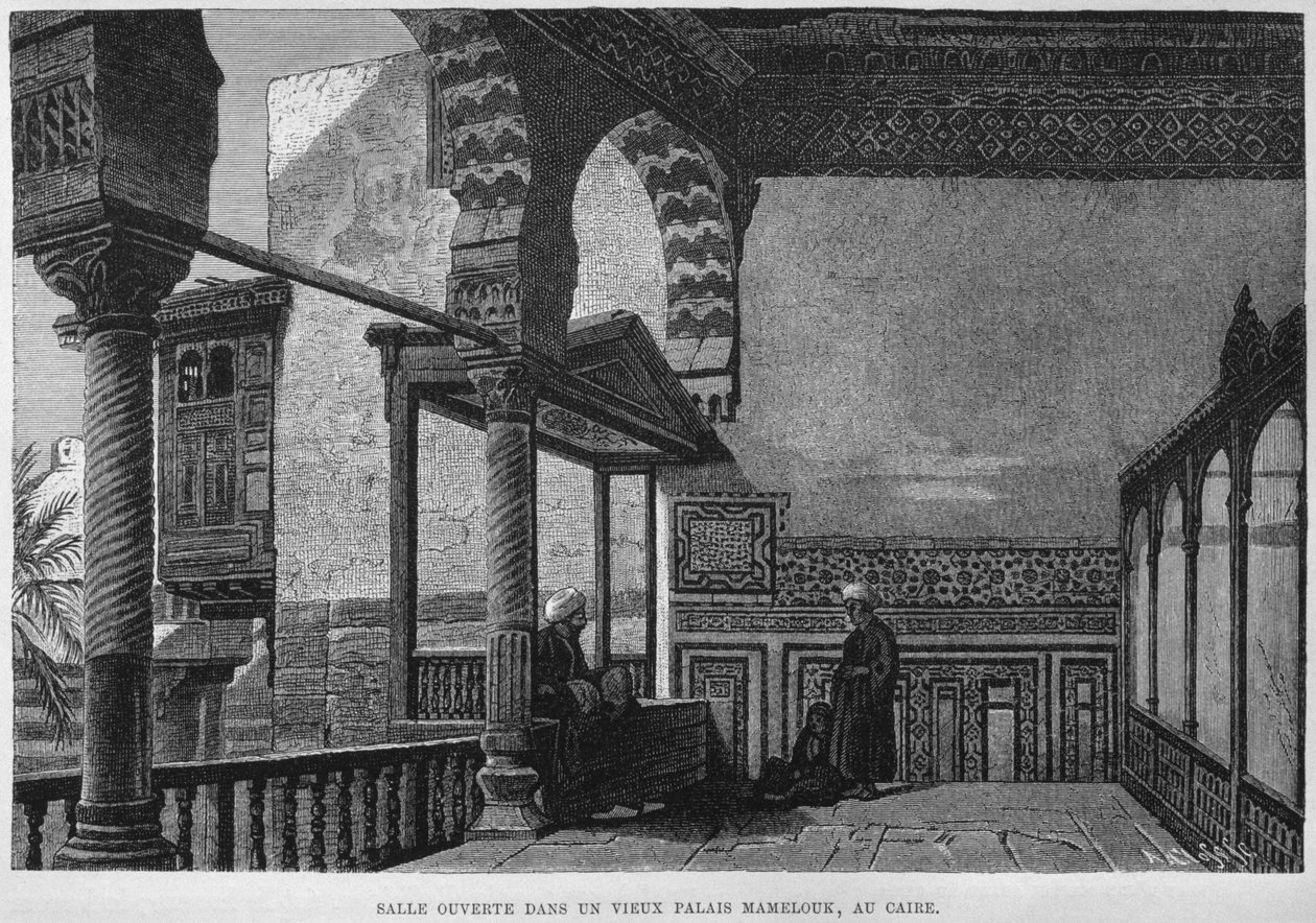 Lodžie domu Memlook Radnau Beys, Káhira, z LEgypta Georga Moritze Eberse (1837-98), 1881 (č. rytina) od French School