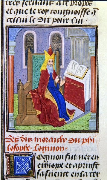 Lomnon, z Histoire des Philosophes, konec 15. století (vellum) od French School