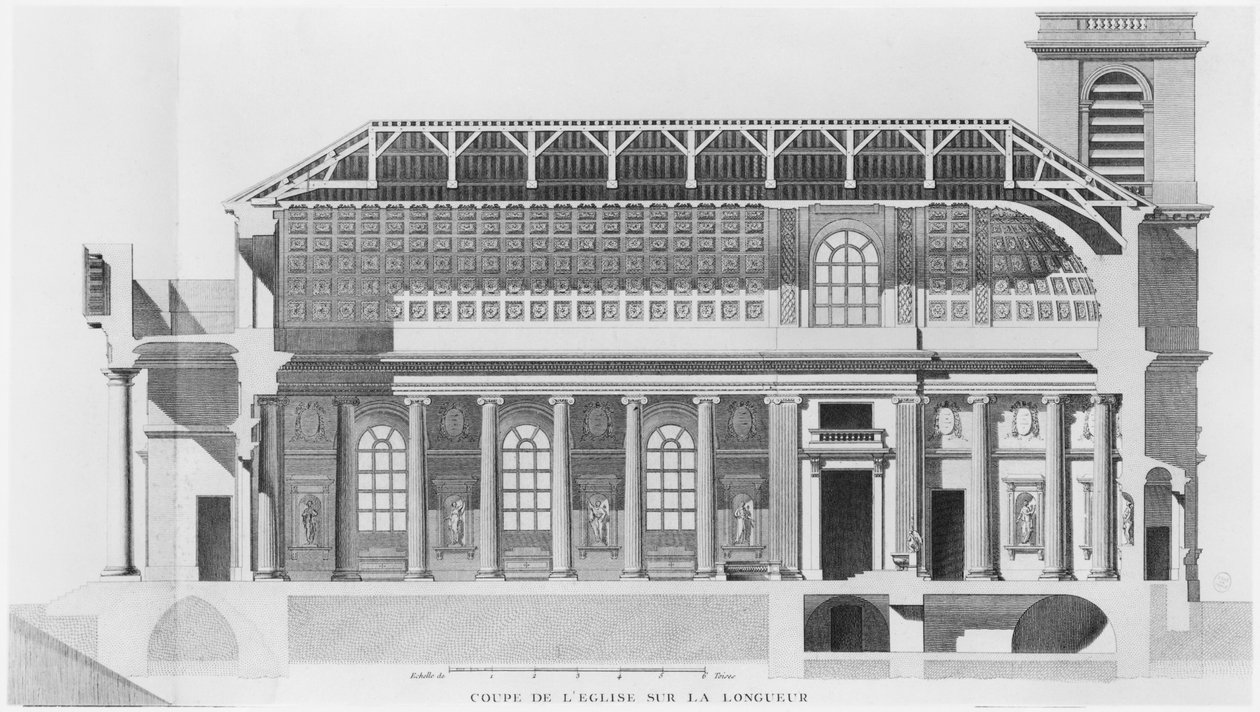 Podélný řez kostelem Saint-Philippe-du-Roule, Paříž od French School