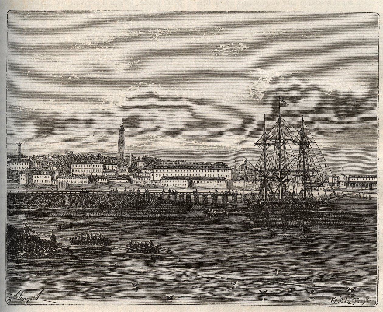 Lorient - Morbihan v regionu Bretaň - rytina v „La France illustrée: geografie, historie, statistická správa“ od V.A. Malt-Brown. 1884 od French School