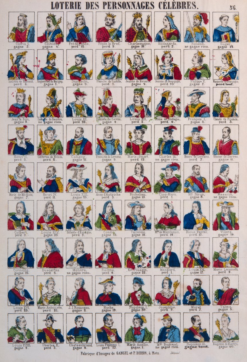 Loterie slavných osobností, vydal Gangel & P. Didion, Metz, cca 1870 od French School