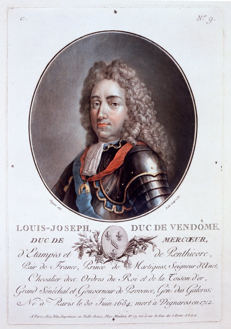 Louis-Joseph, vévoda de Vendome, z Portréty velkých mužů, slavných žen a nezapomenutelných témat Francie, publikované 1787-92 od French School