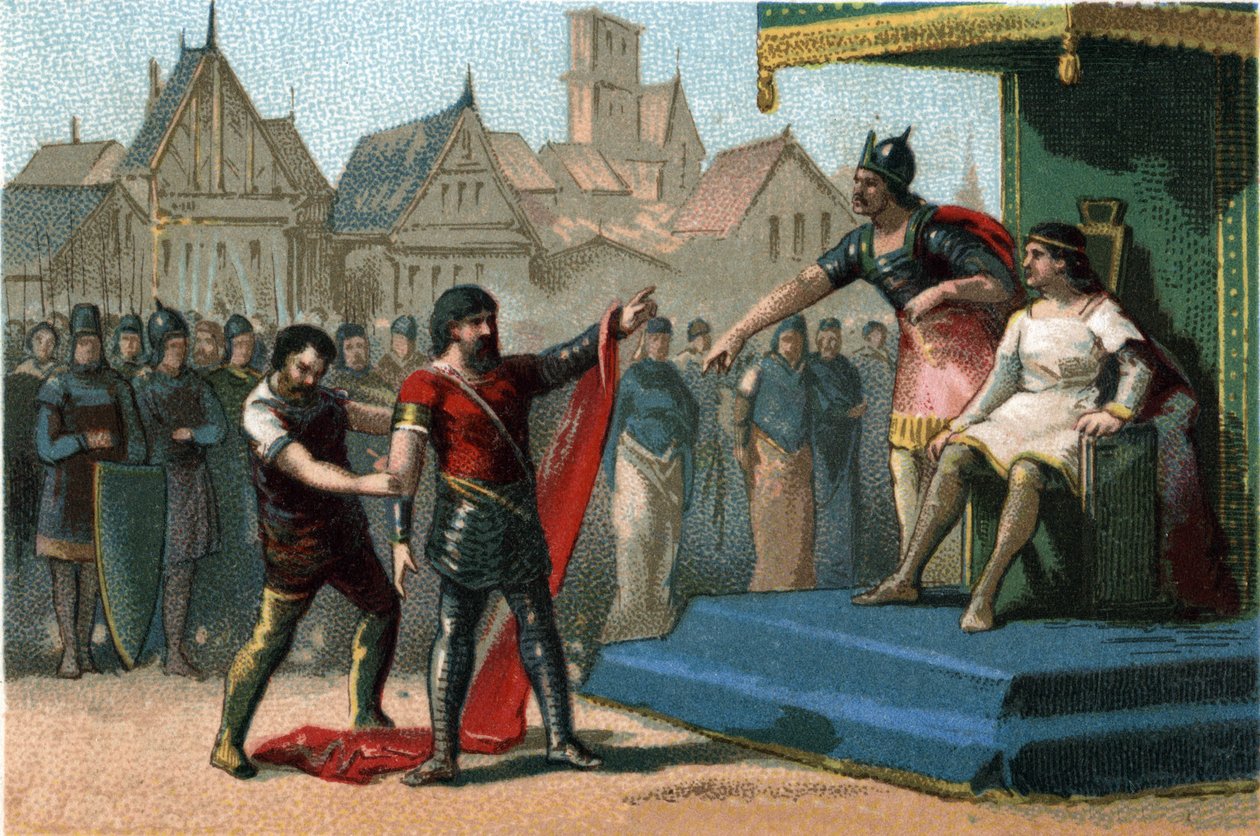 Louis 1er dit Le Debonnaire (814-840) byl degradován a zbaven svých synů jeho císařů. Chromolitografie kolem roku 1890. od French School