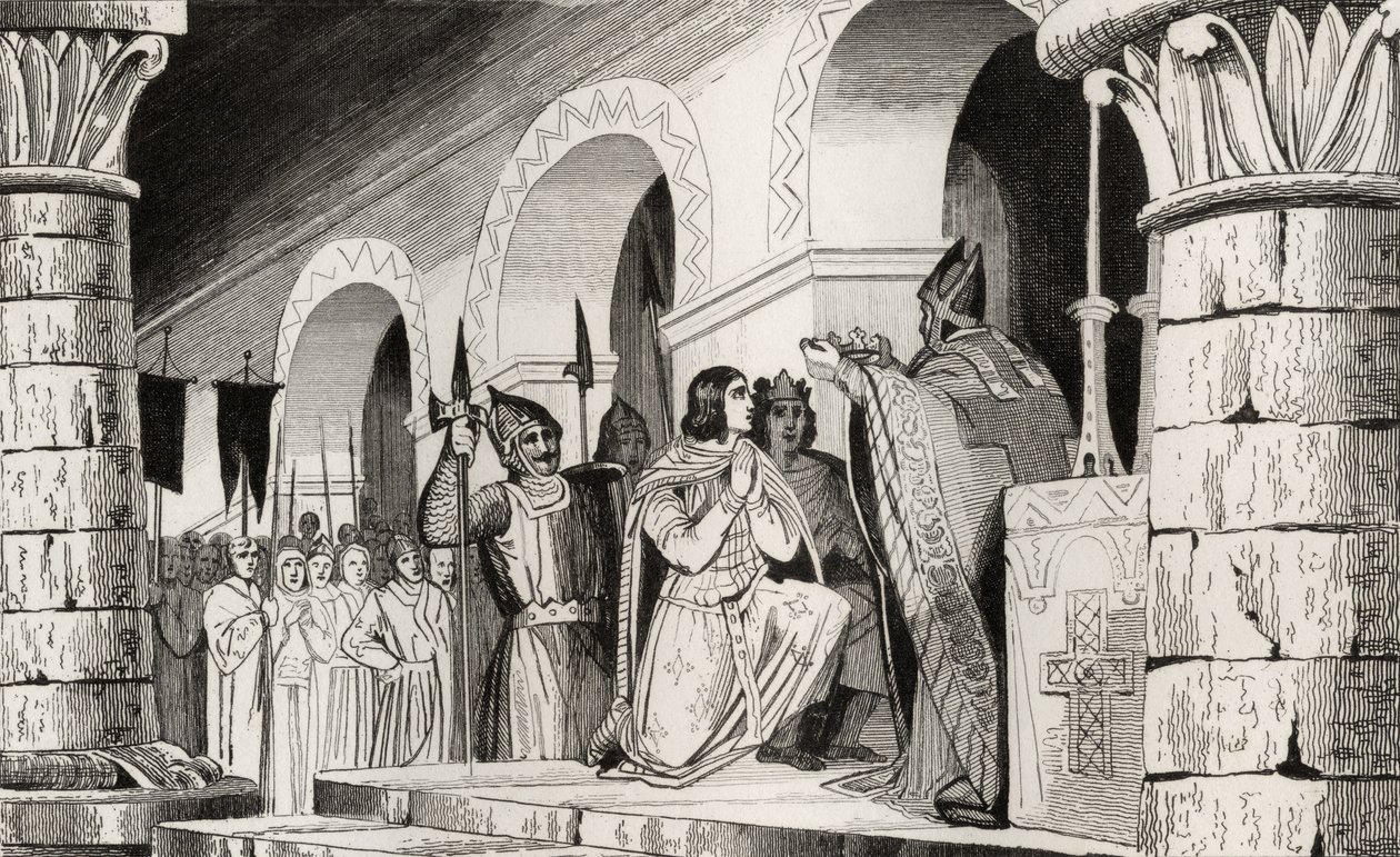 Louis III (863-82) a Carloman (865-84) korunováni společně, z „Histoire de France“ od Colarta, vydaného kolem roku 1840 od French School