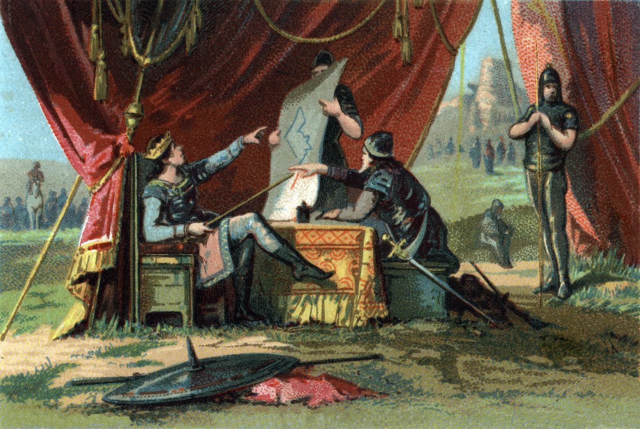 Ludvík III. (viz 863-882) a Carloman II. (867-884) marně obléhali Vídeň. Chromolitografie kolem roku 1890. od French School