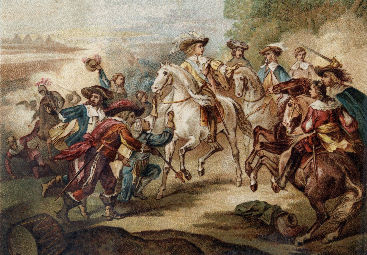 Louis II Bourbonský, princ z Conde (Bourbon-Conde) (Grand Conde) (1621-1686) na „“Rocroy““ (Rocroi). Chromolitografie. od French School